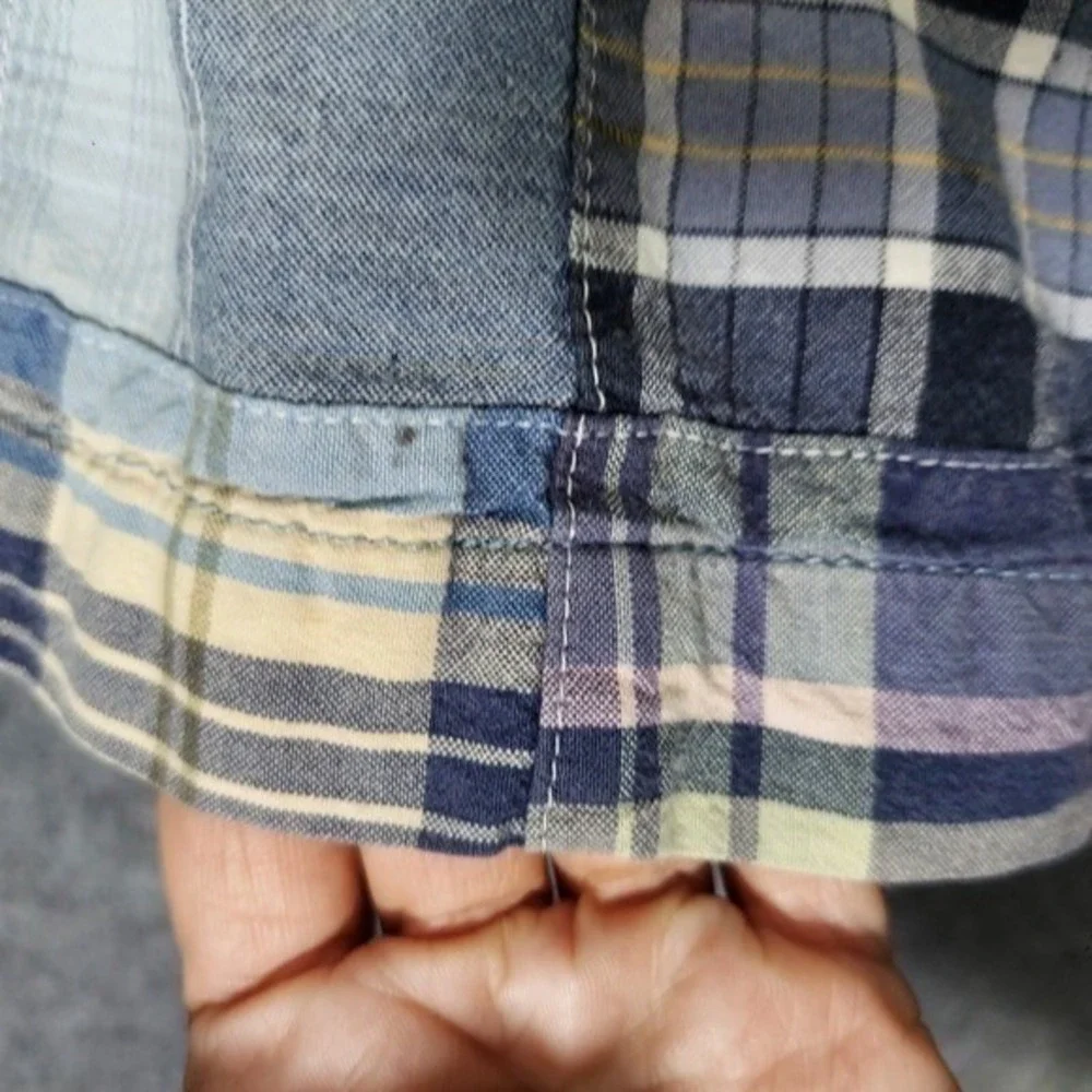 Old Navy Shorts Men 36 Blue Patchwork Plaid Flat Front Cotton Y2K Coastal Preppy